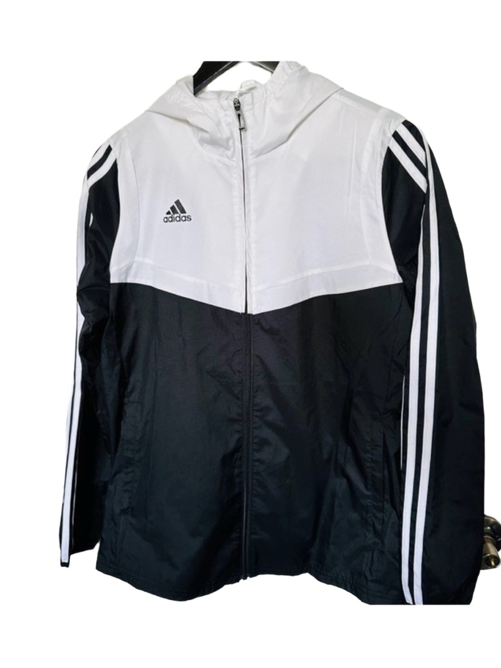 Vintage Mens Adidas Black And White Windbreaker Zipper‎ Jacket Striped, S